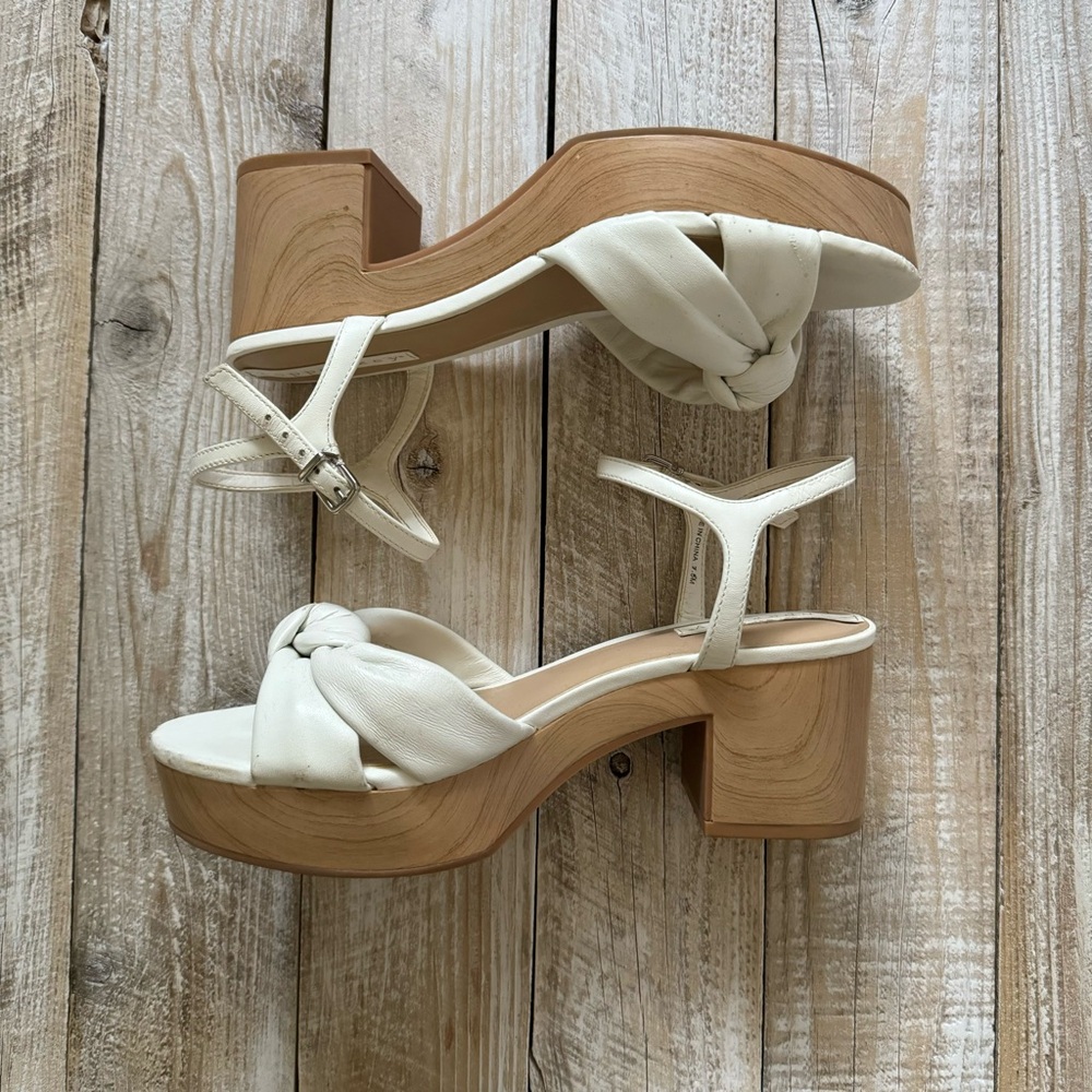 Platform Neutral Leather Bow Heels